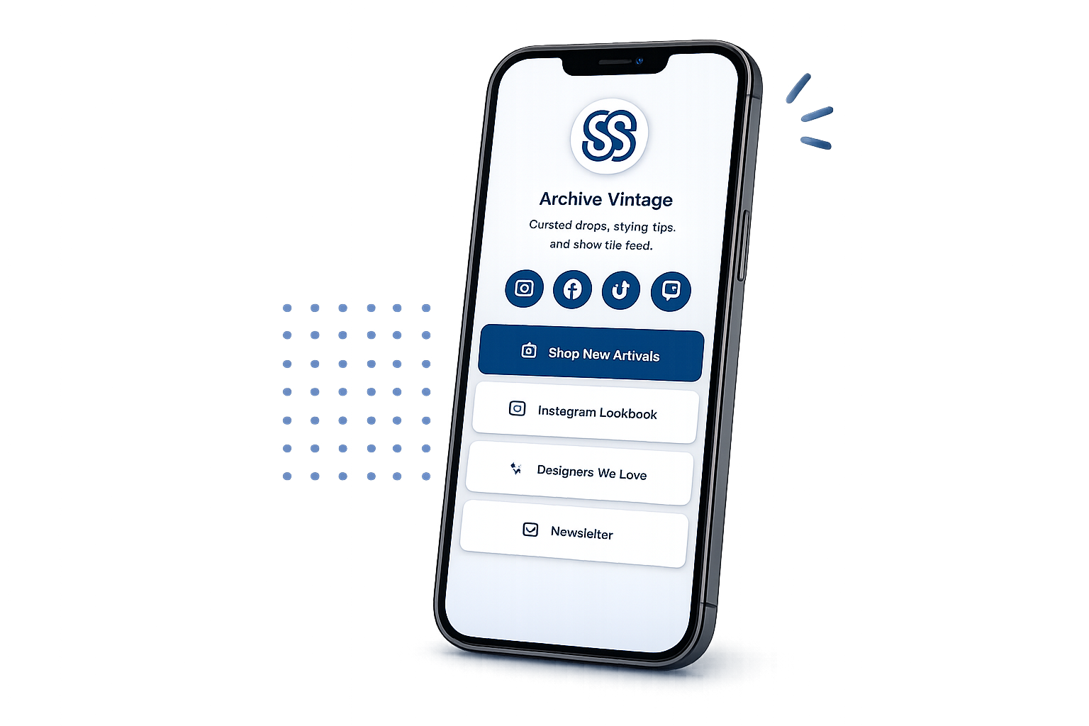 Link in bio profile on a phone—product preview